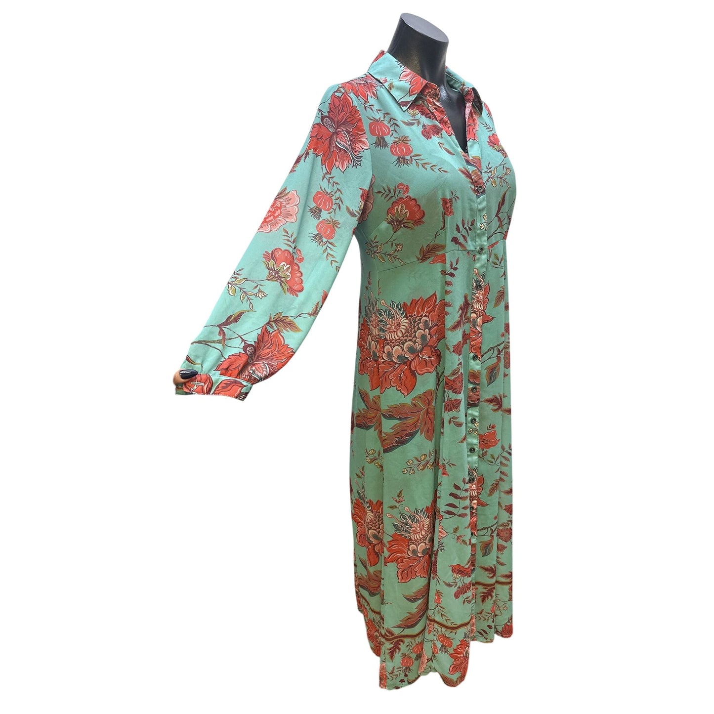 Soft Surroundings Aqua & Red Floral Lace-Trim Slip/Matching Maxi Dress Set Size S