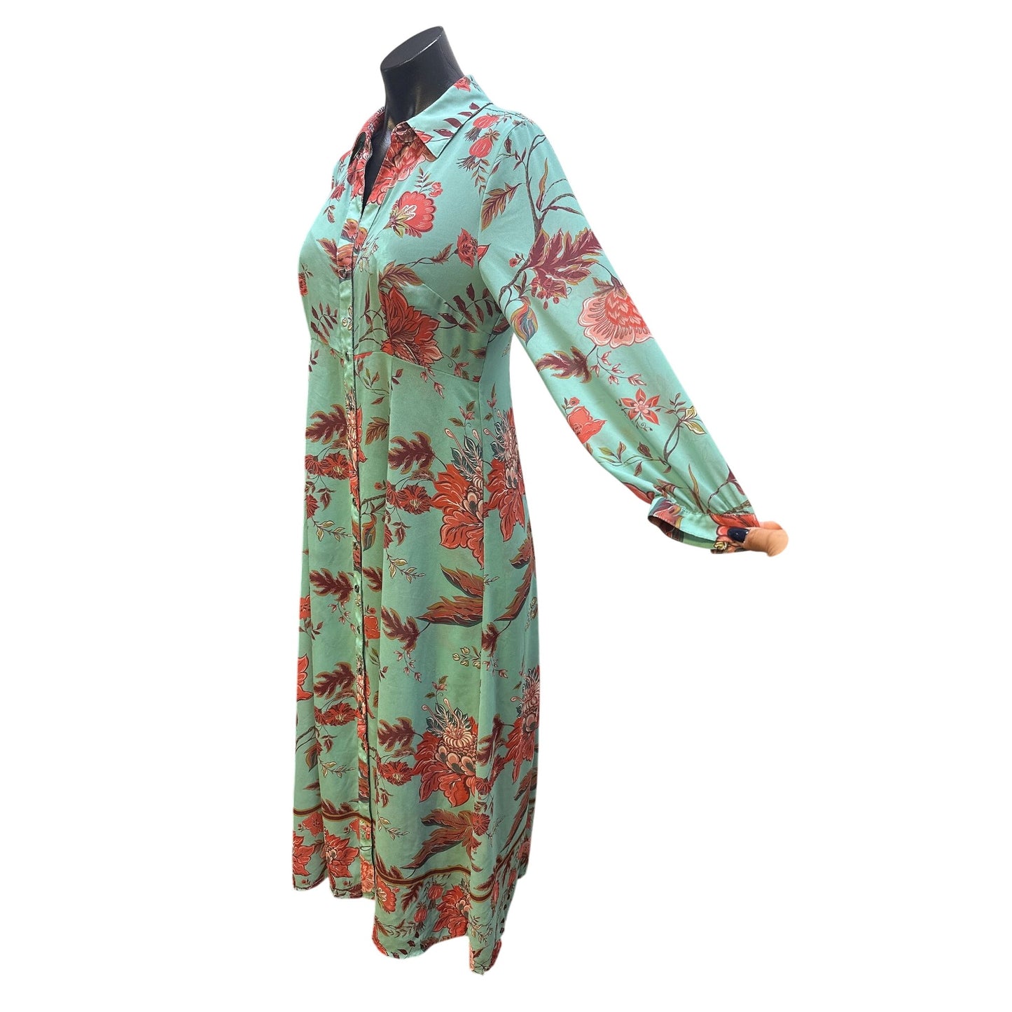 Soft Surroundings Aqua & Red Floral Lace-Trim Slip/Matching Maxi Dress Set Size S