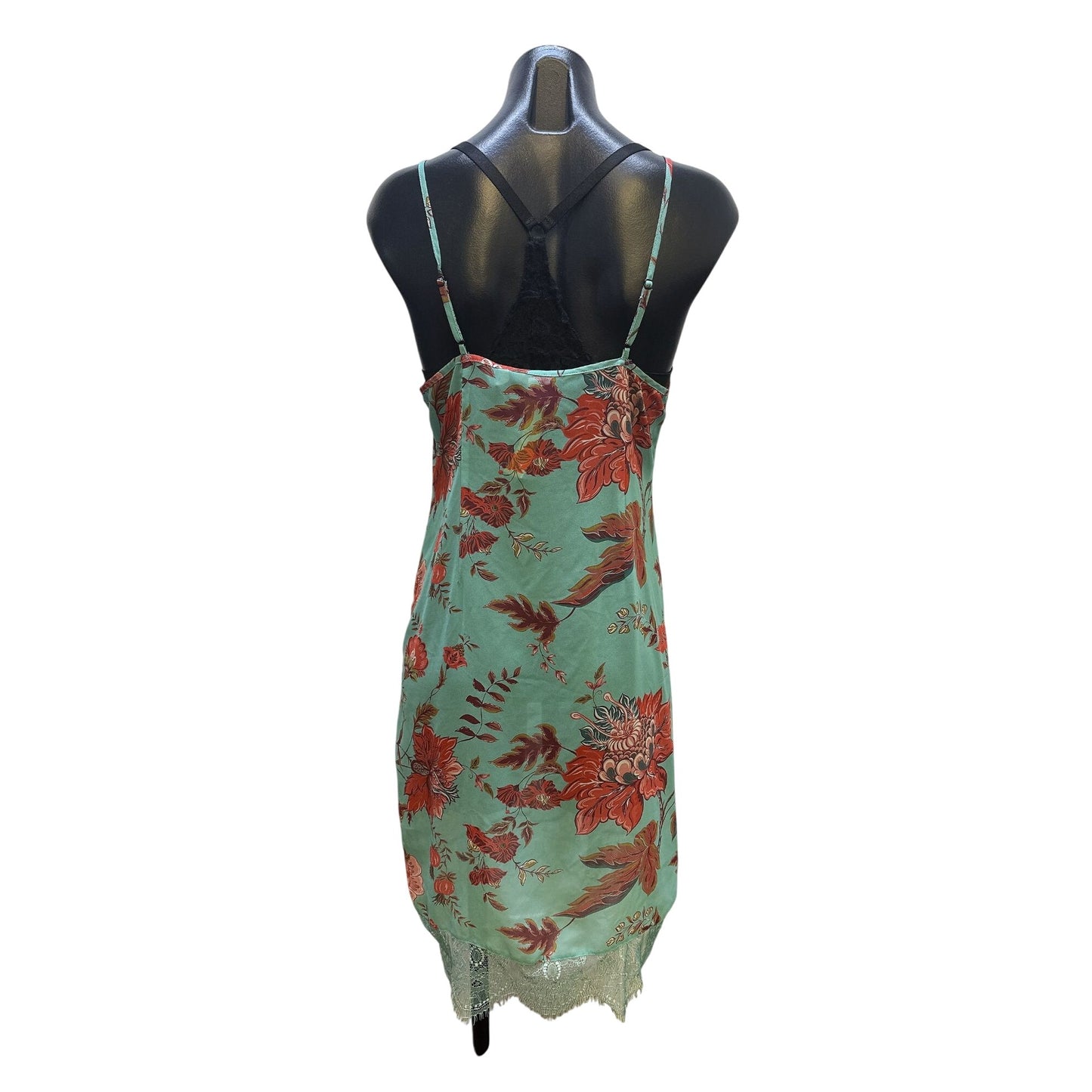 Soft Surroundings Aqua & Red Floral Lace-Trim Slip/Matching Maxi Dress Set Size S