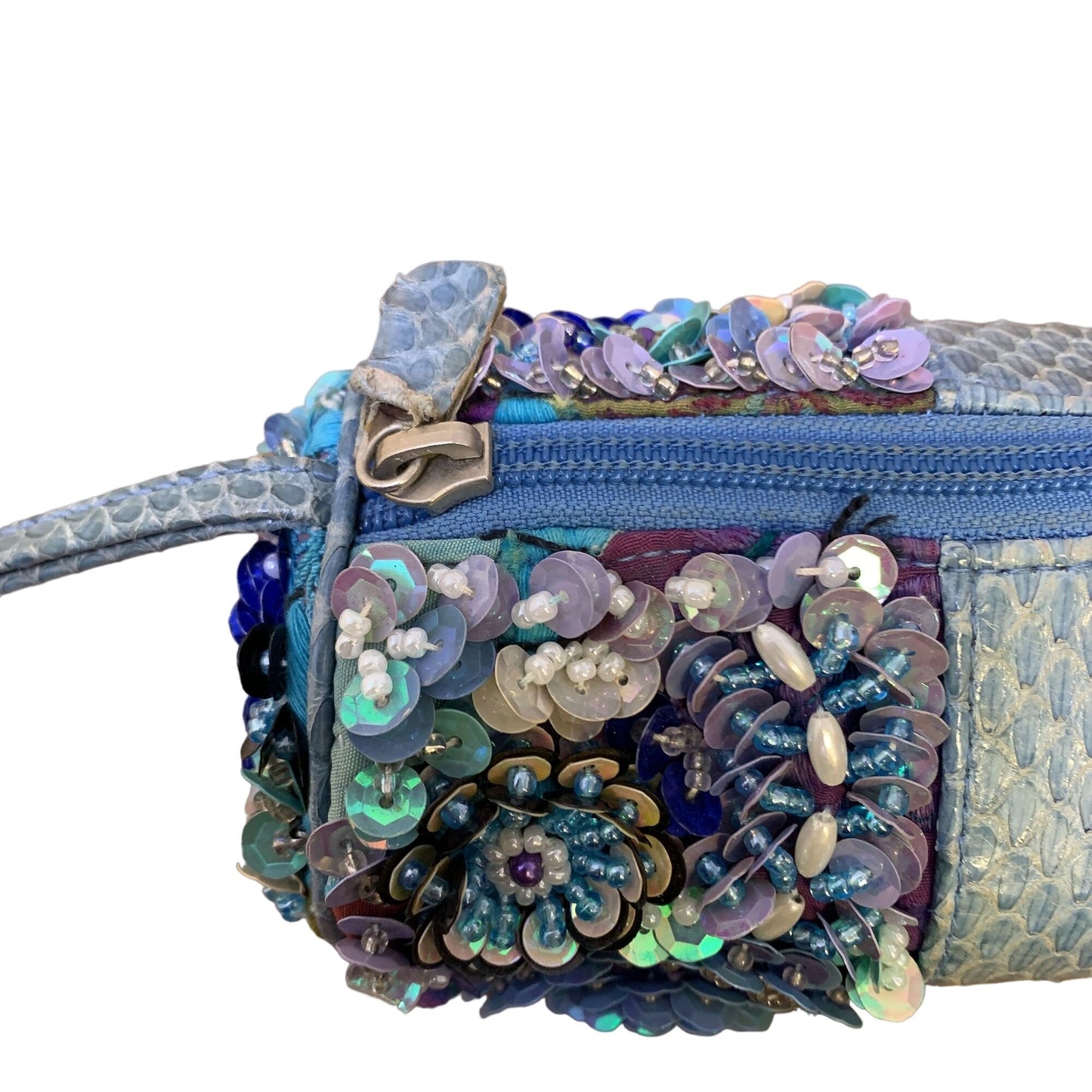 *Laura Lee Blue Beaded Snakeskin Wristlet Small