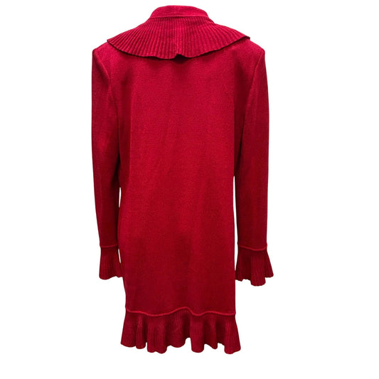 NWOT St. John Red Wool Ruffle Cardigan Long Sleeve Size 12