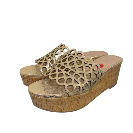 Tory Burch Gold Laser Cut Cork Wedge Sandals Size 6.5