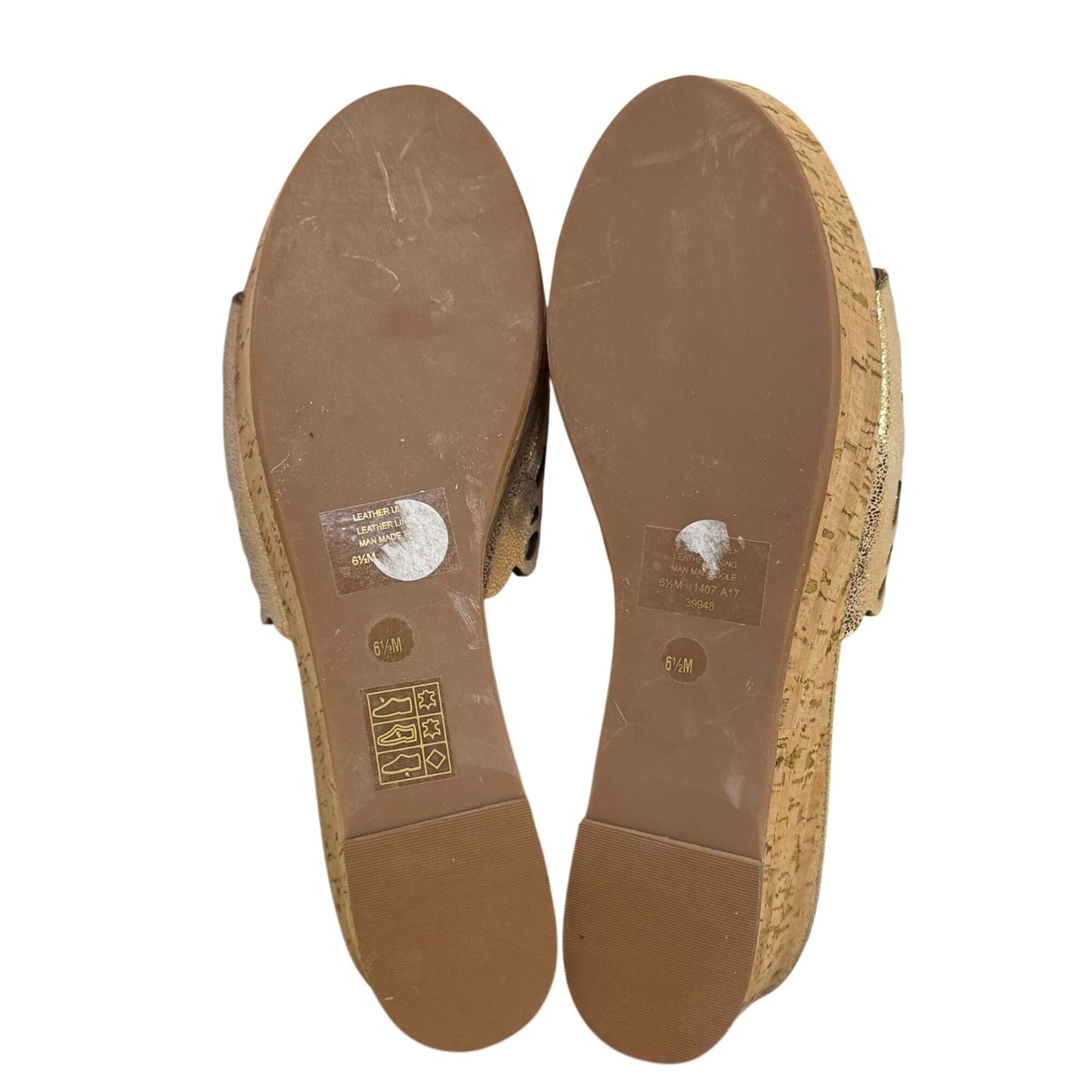Tory Burch Gold Laser Cut Cork Wedge Sandals Size 6.5