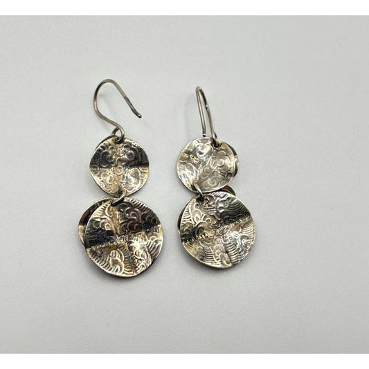 925 Sterling Silver Dangle Earrings With Engraved Textured Circles