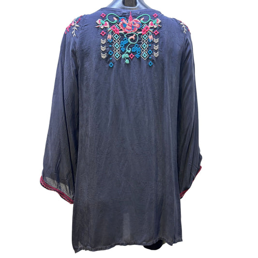 Johnny Was Embroidered Blouse Gray Multicolor L