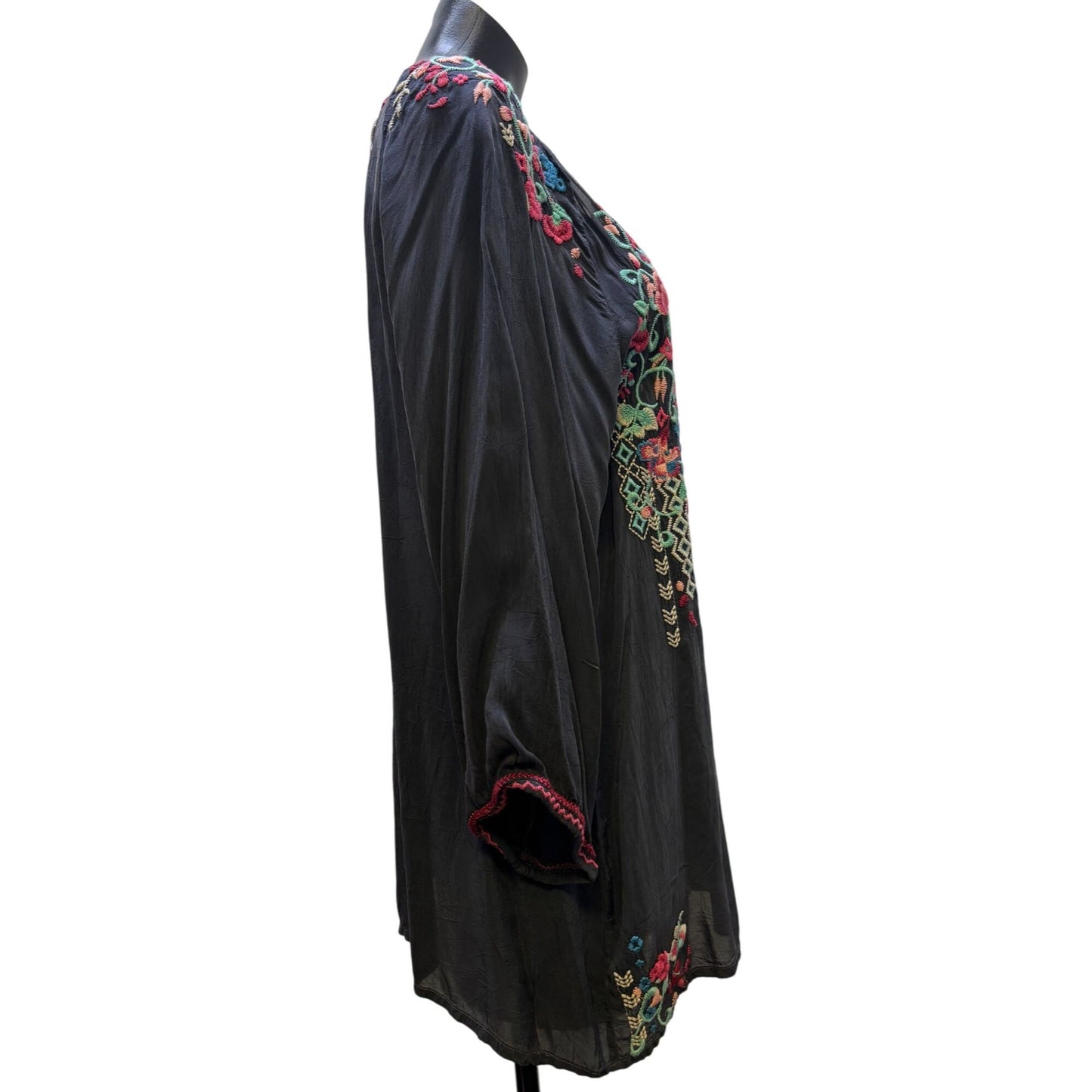 Johnny Was Embroidered Blouse Gray Multicolor L