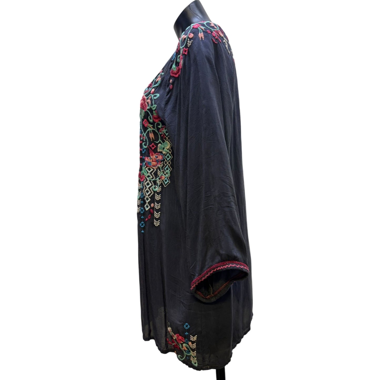 Johnny Was Embroidered Blouse Gray Multicolor L