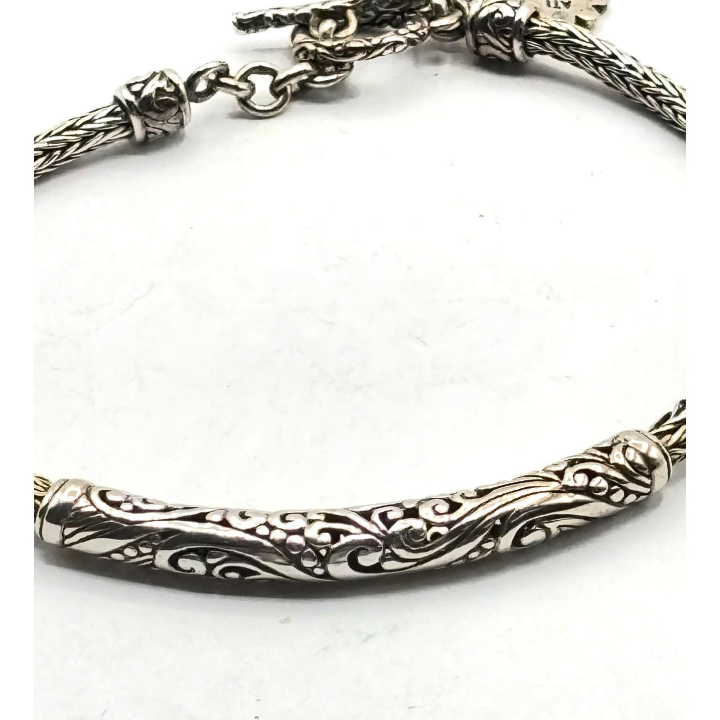 Sterling Silver 925 Balinese Style Bracelet With Toggle Clasp For Women