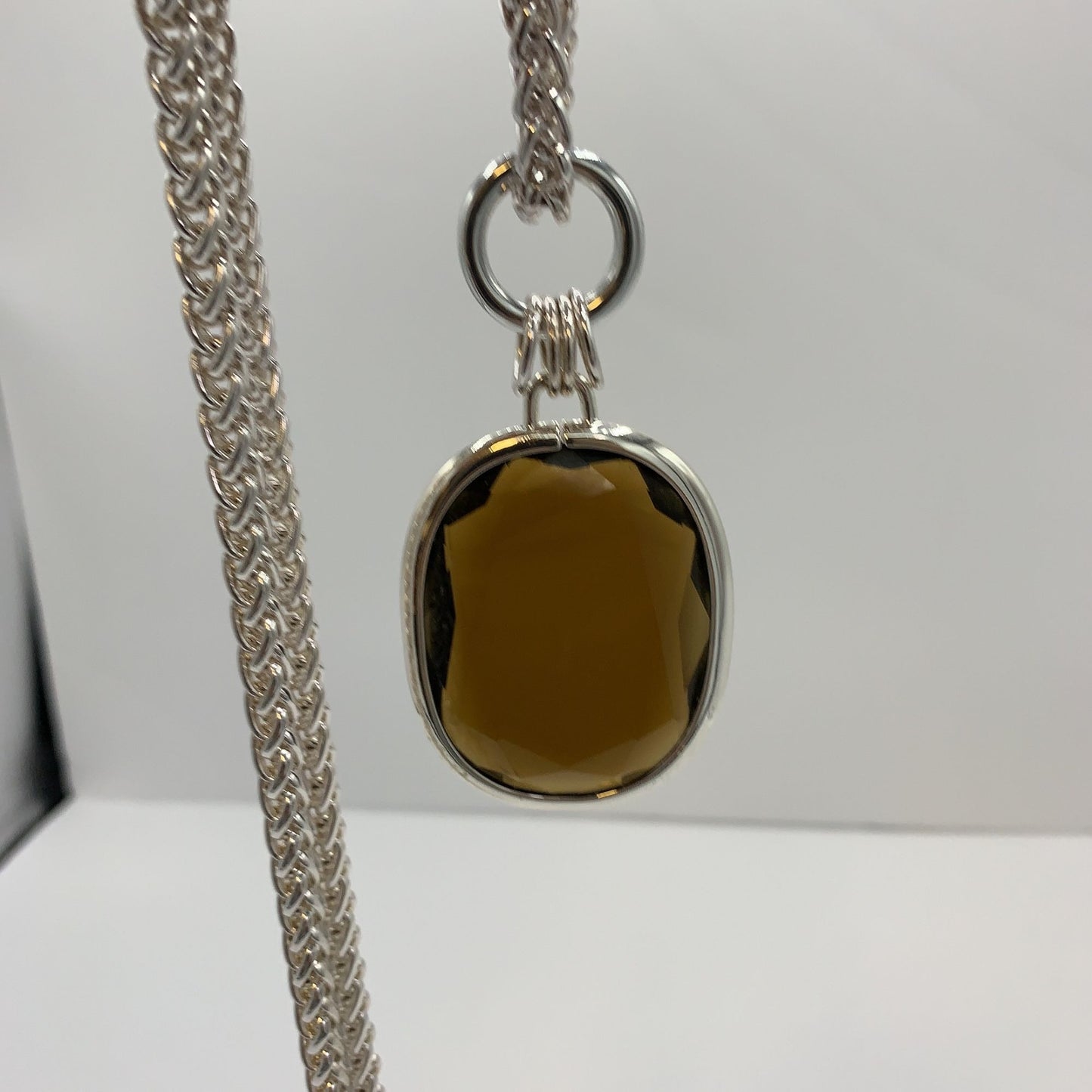 Joan Rivers Silver Tone Chunky Chain Necklace with Brown Faceted Crystal Pendant