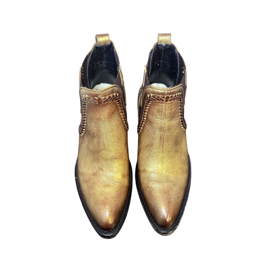 Azulado Gold Leather Western Ankle Boots Size 7.5