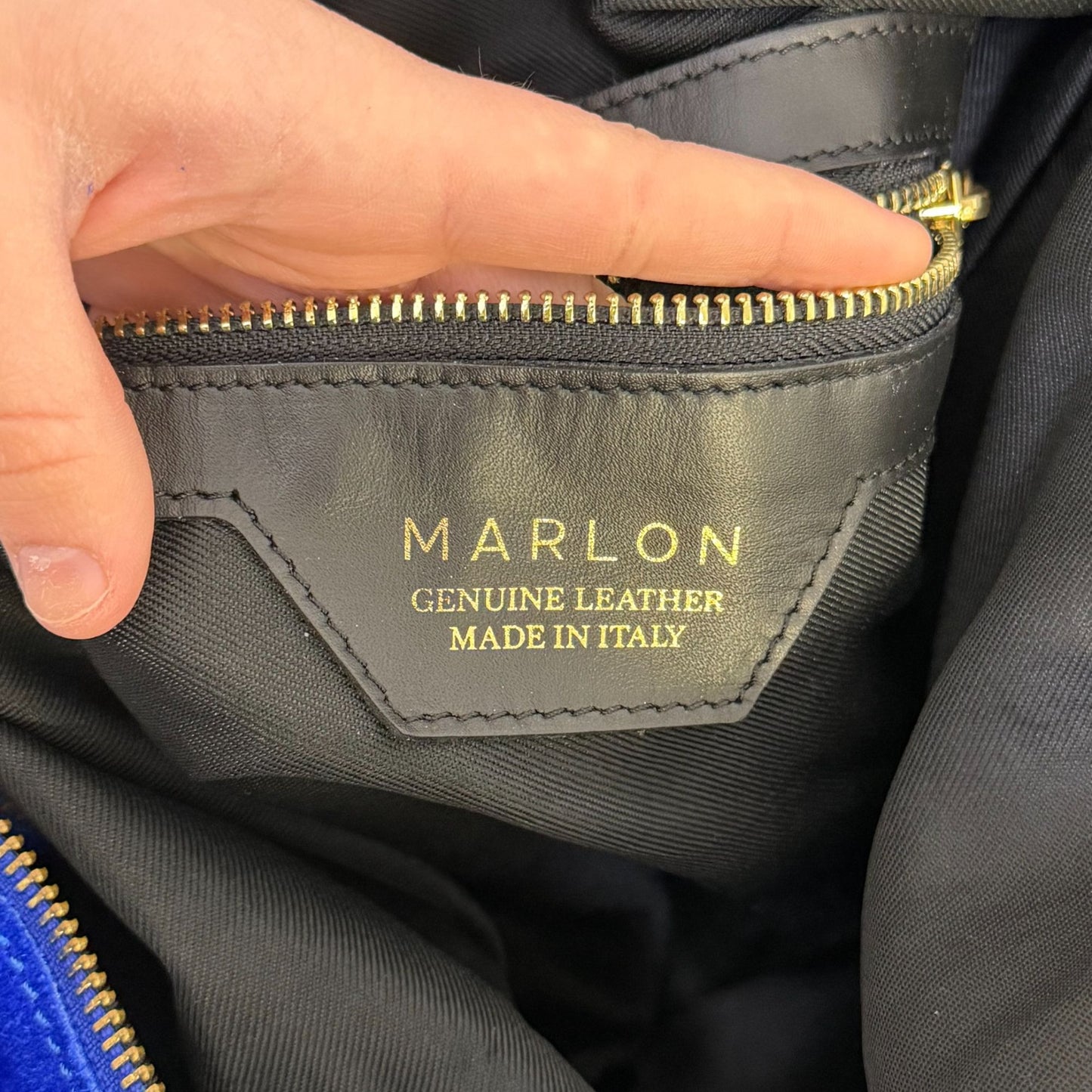 Marlon Blue Genuine Leather Hobo Bag With Gold-Tone Accents