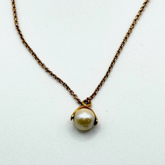Vintage 14K Gold Pearl Pendant Necklace