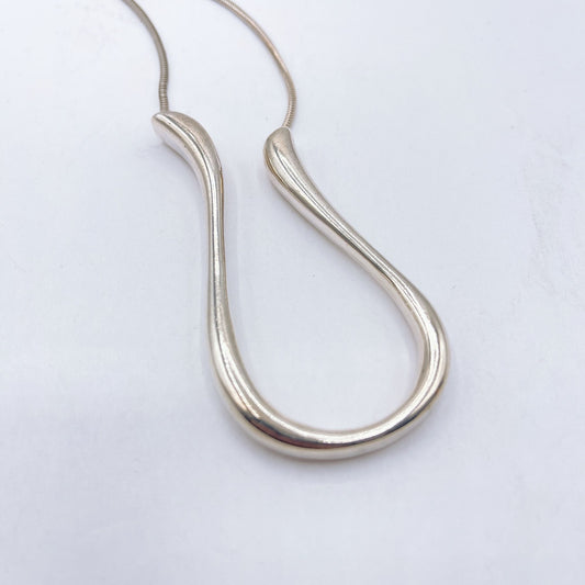 Silpada 925 Sterling Silver Tubular Horseshoe Pendent on Long Snake Chain Necklace