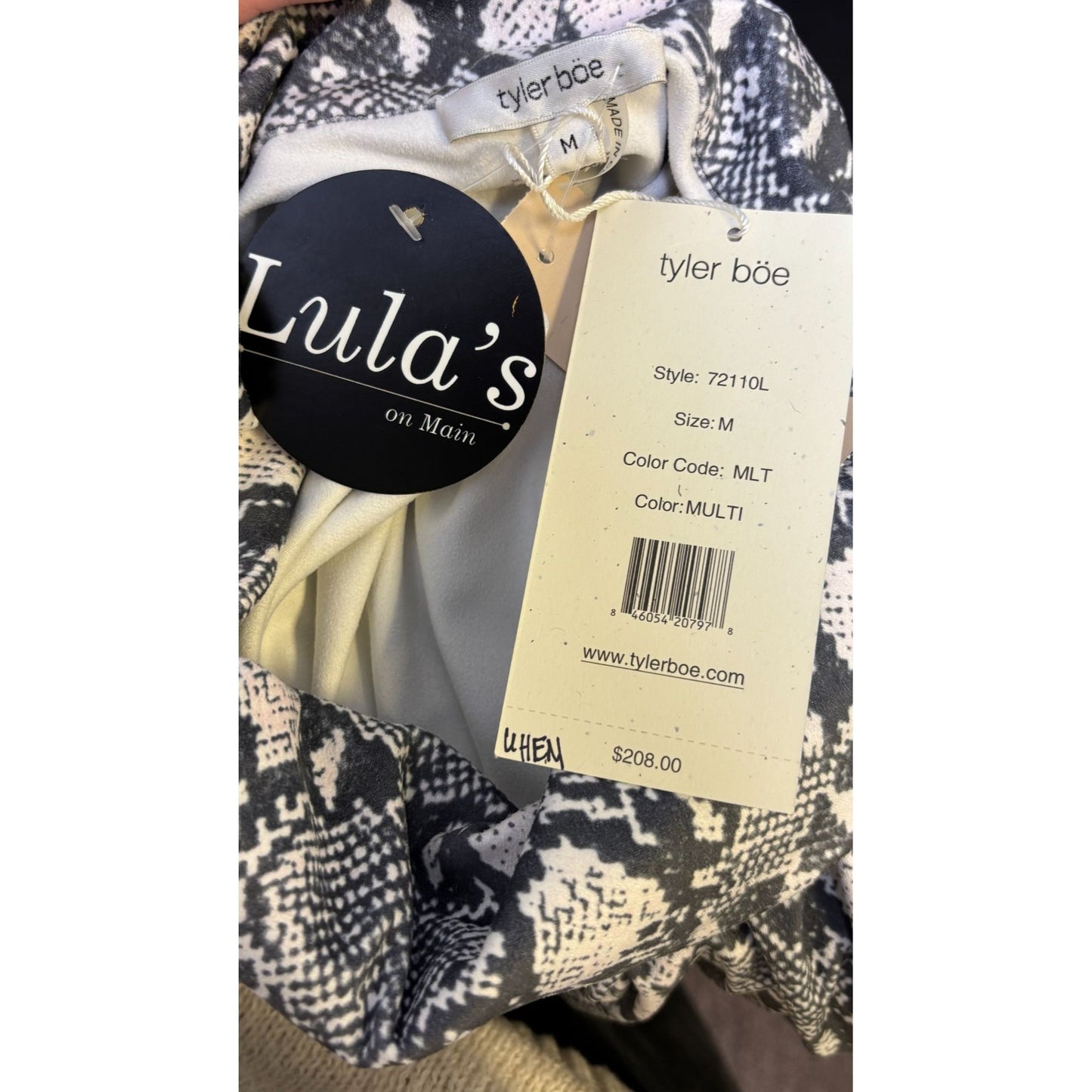 NWT Tyler Boe Snake Print Dress Gray Cowl Neck M