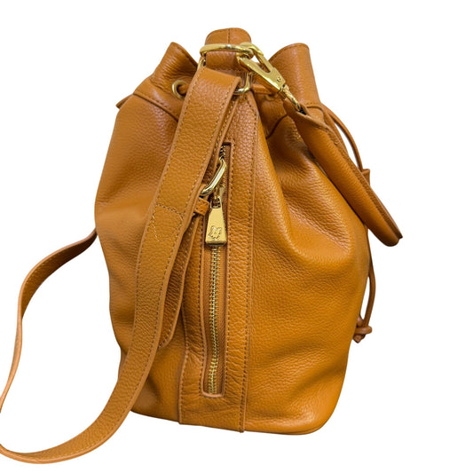 Ora Delphine Brown Leather Shoulder Bag With Gold Hardware