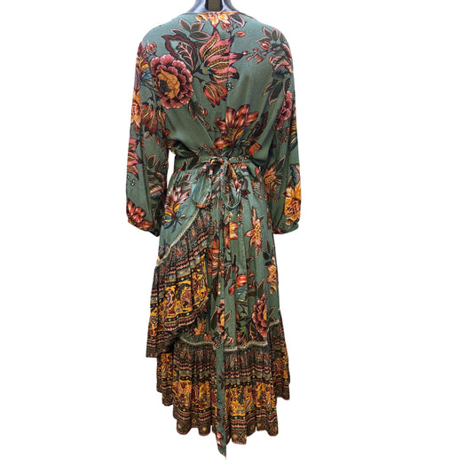 Farm For Anthropologie Wrap Dress Teal Multi XL