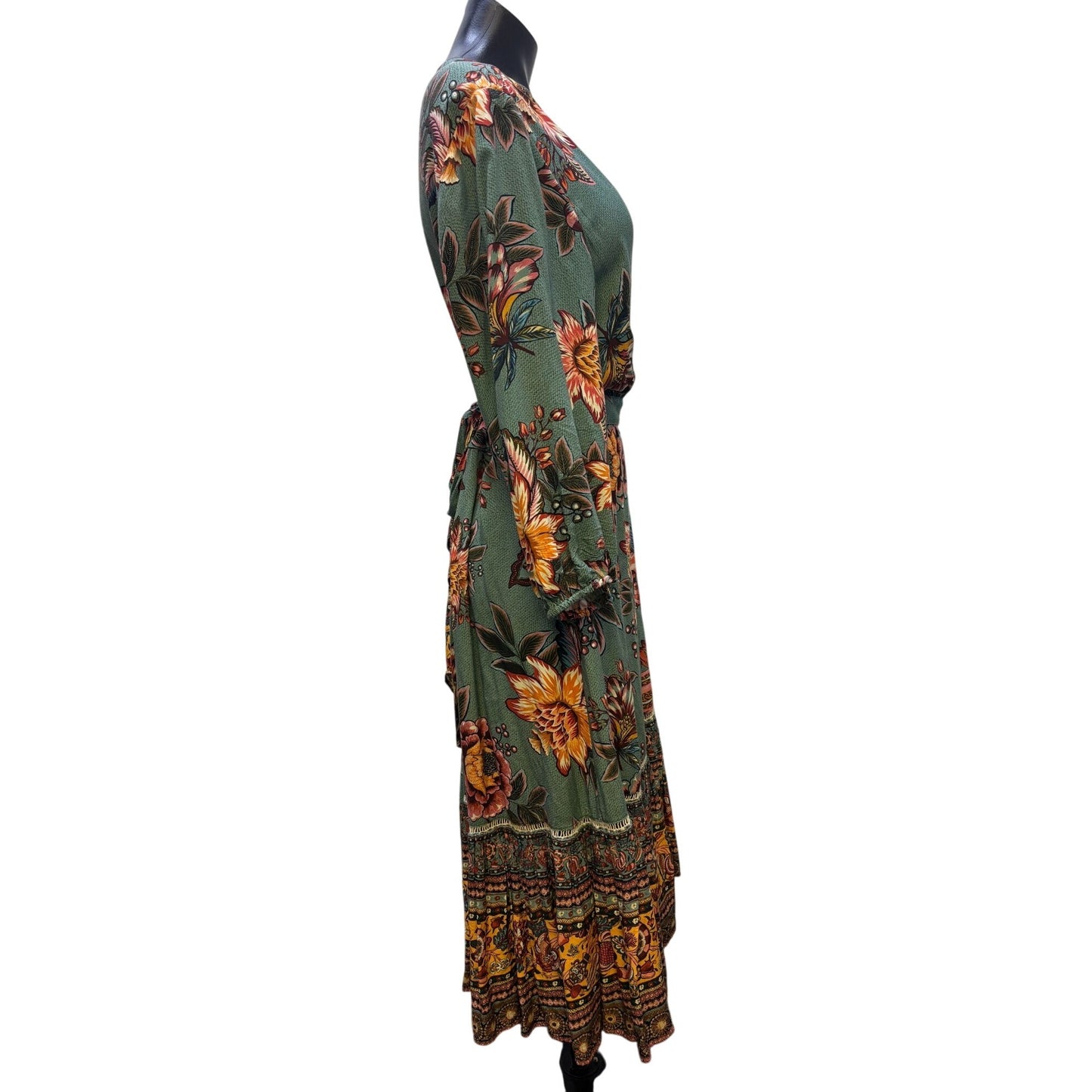 Farm For Anthropologie Wrap Dress Teal Multi XL