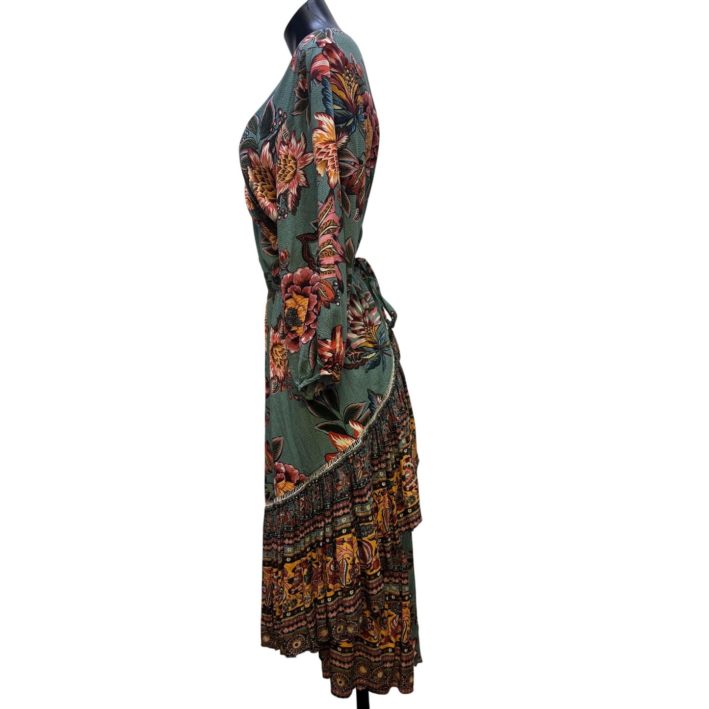 Farm For Anthropologie Wrap Dress Teal Multi XL