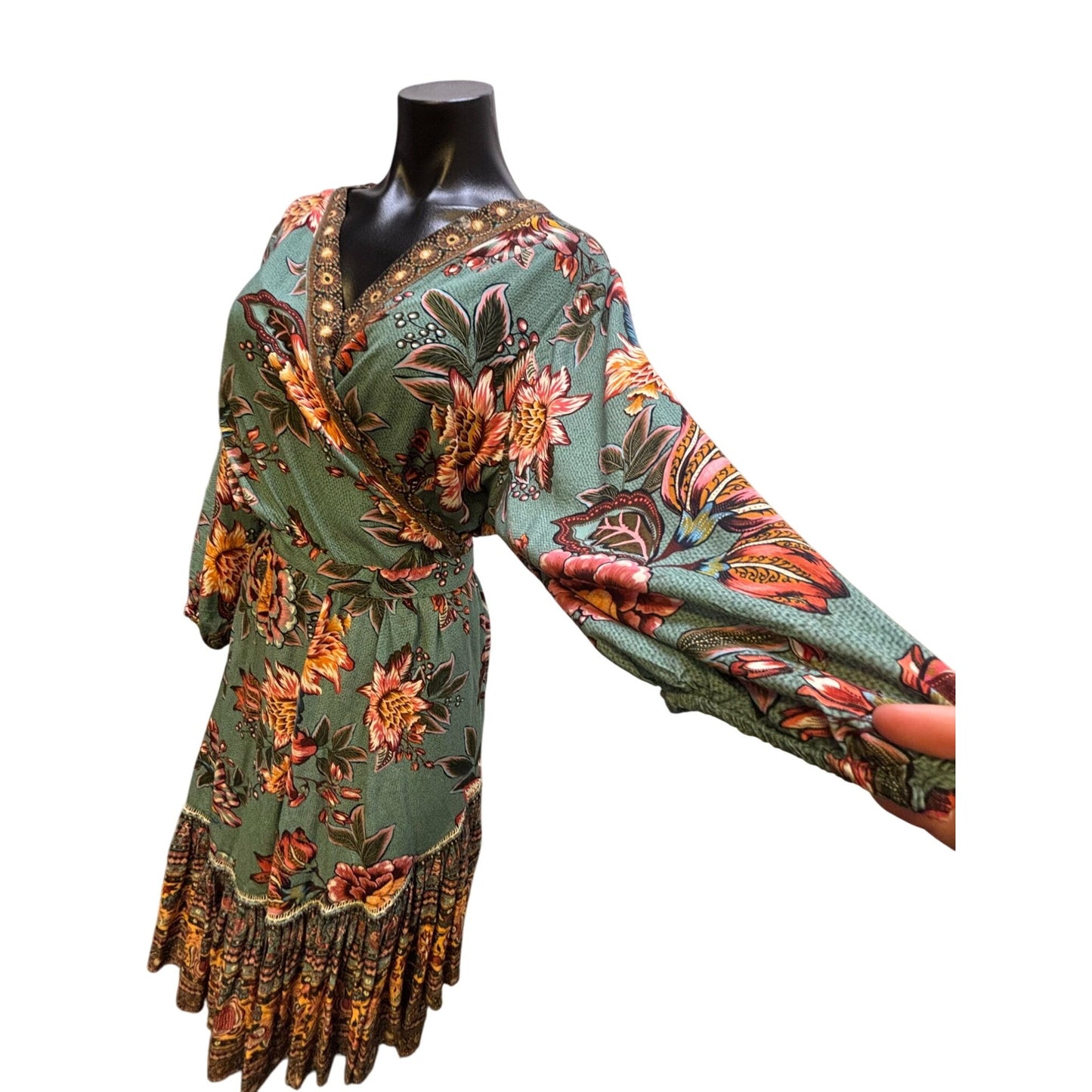 Farm For Anthropologie Wrap Dress Teal Multi XL