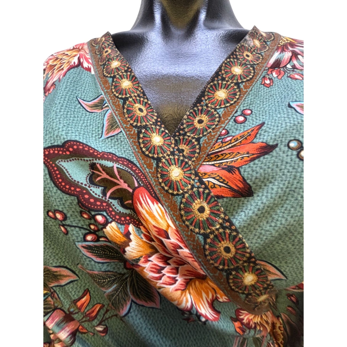 Farm For Anthropologie Wrap Dress Teal Multi XL