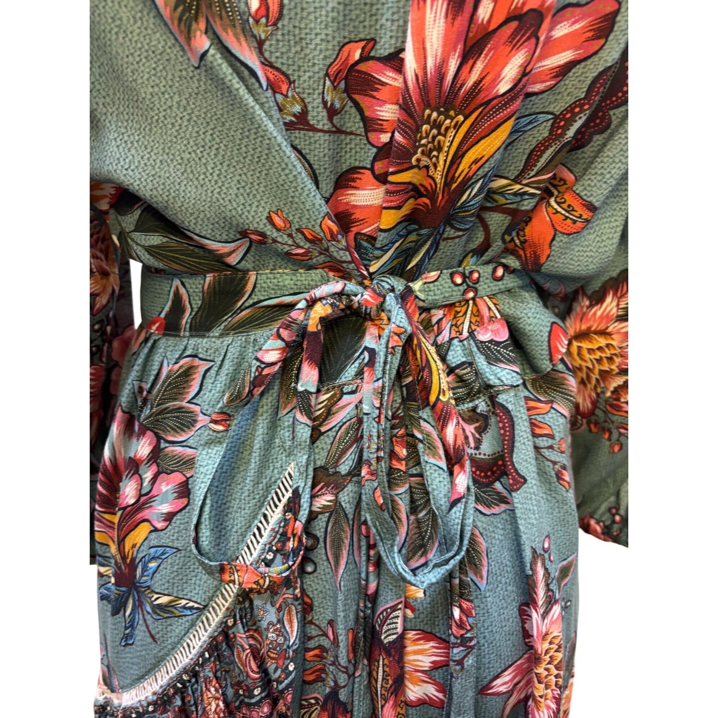 Farm For Anthropologie Wrap Dress Teal Multi XL