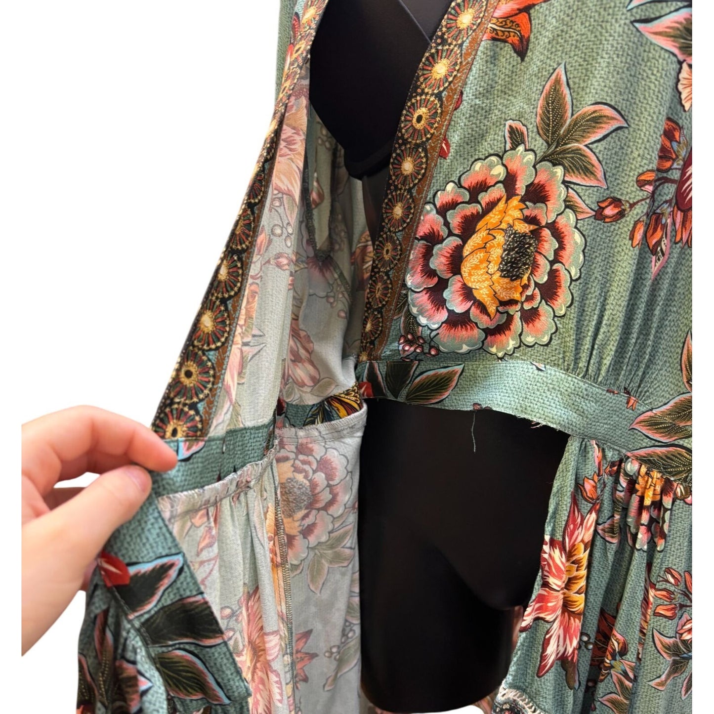 Farm For Anthropologie Wrap Dress Teal Multi XL