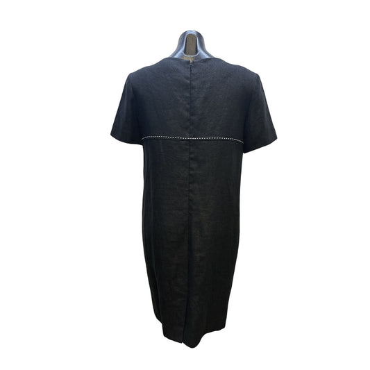Kelly Graham Black Linen Dress w/White Stitch Detailing & Front Pockets