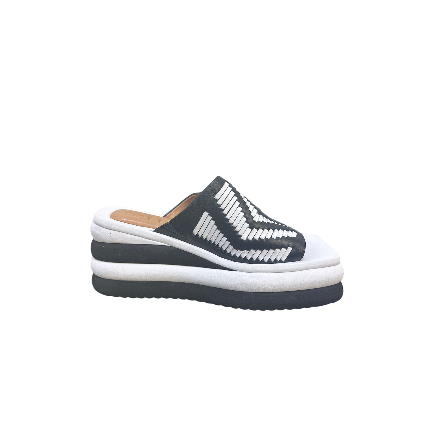 LDP Black & White Geometric Wedge Platform Sandals Size 7.5