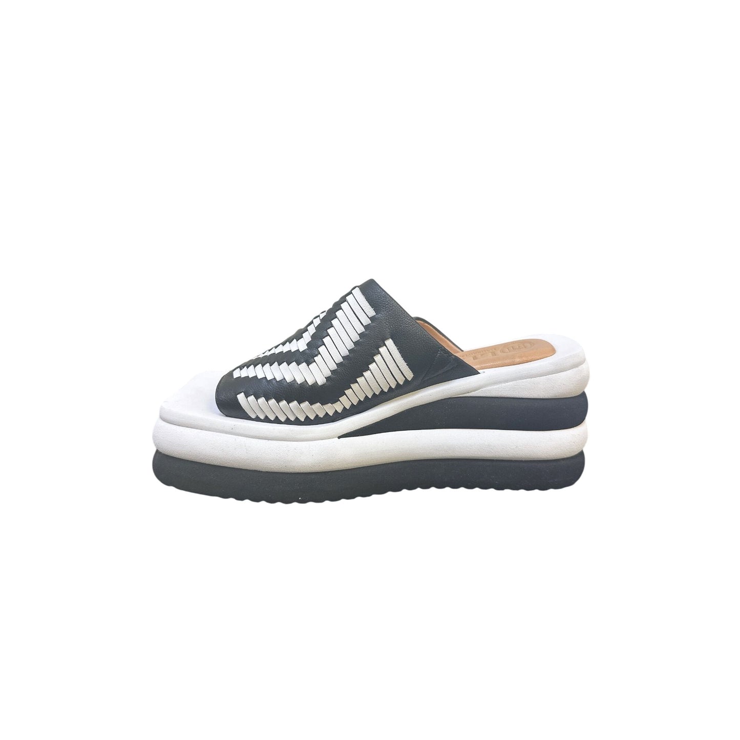 LDP Black & White Geometric Wedge Platform Sandals Size 7.5