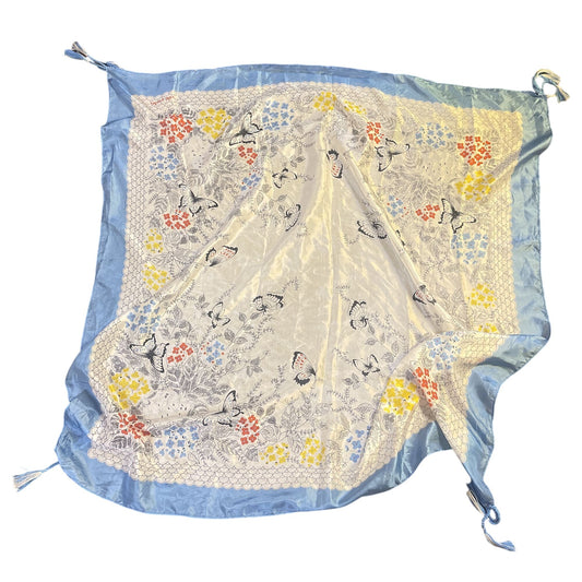 Johnny Was Floral Butterfly Silk Scarf With Tassels Square