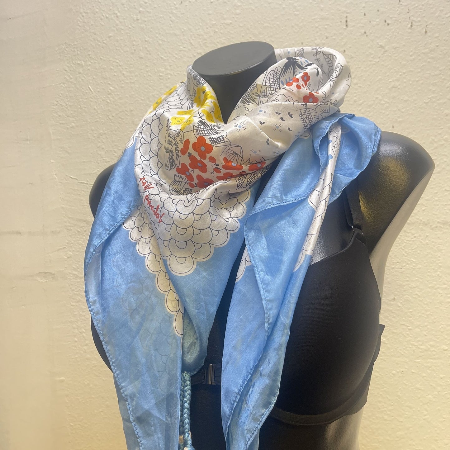 Johnny Was Floral Butterfly Silk Scarf With Tassels Square