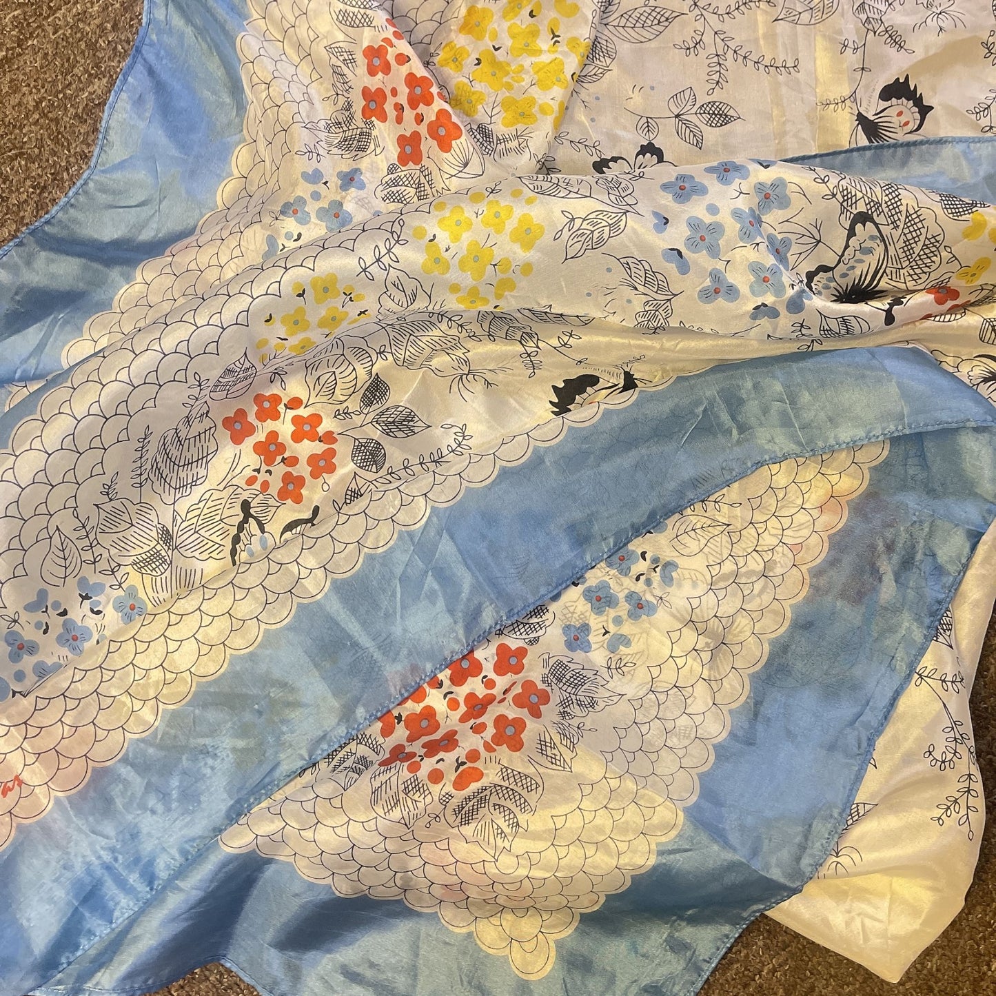 Johnny Was Floral Butterfly Silk Scarf With Tassels Square