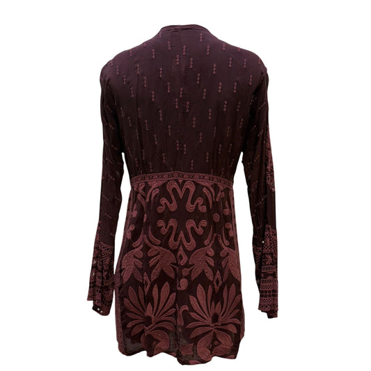 Johnny Was Embroidered Maroon Long-Sleeve Blouse Top M