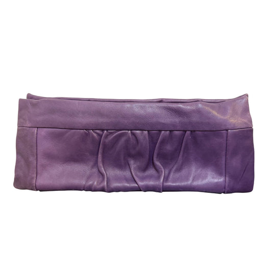 Kooba Purple Leather Pleated Clutch With Brass Hardware & Zippered Closure