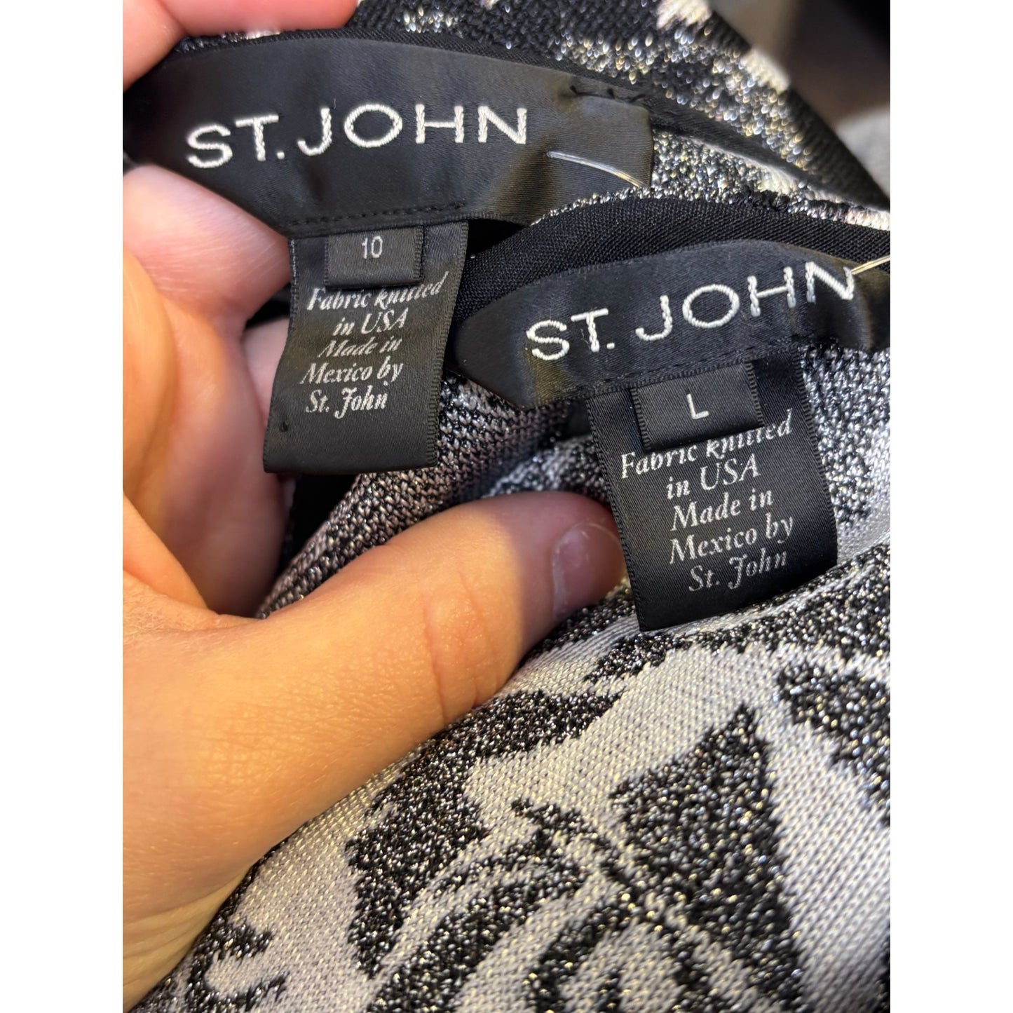 St. John Black & Silver Floral Print Sweater Set Size 10/L 2p