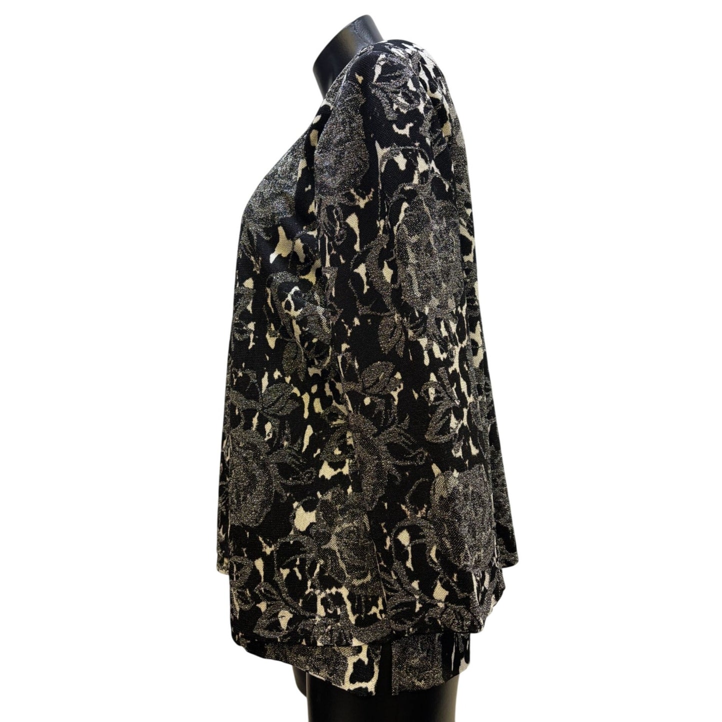 St. John Black & Silver Floral Print Sweater Set Size 10/L 2p