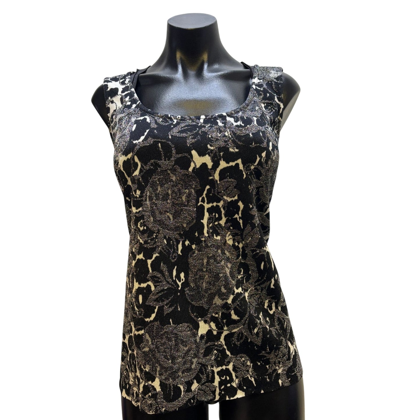 St. John Black & Silver Floral Print Sweater Set Size 10/L 2p