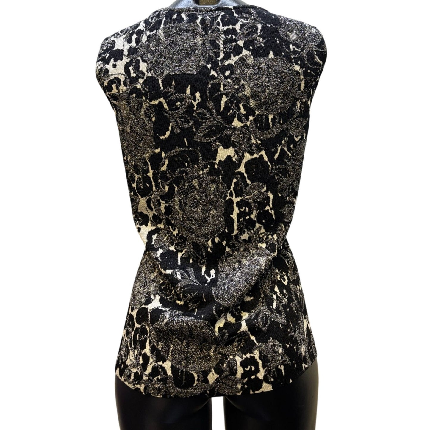 St. John Black & Silver Floral Print Sweater Set Size 10/L 2p