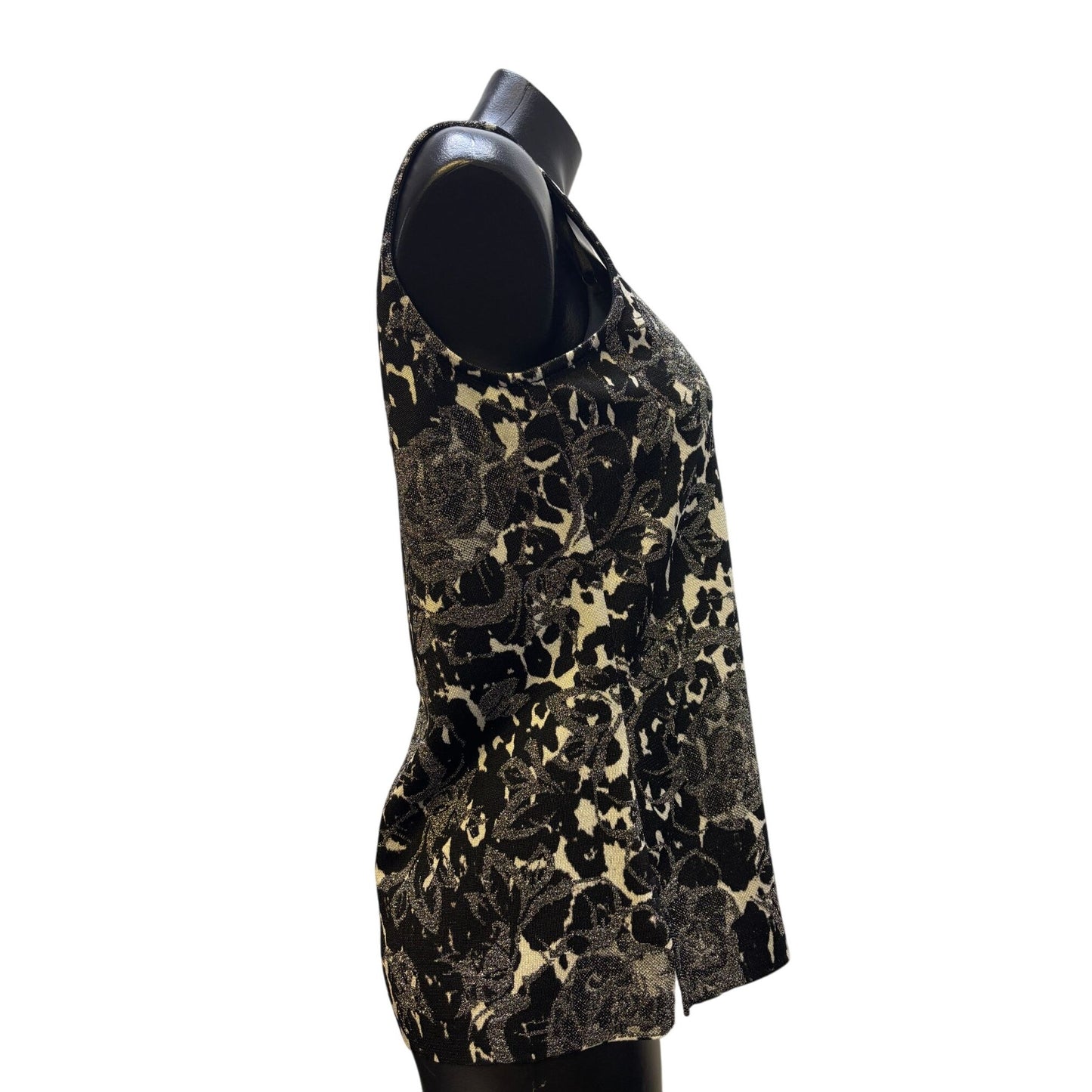 St. John Black & Silver Floral Print Sweater Set Size 10/L 2p