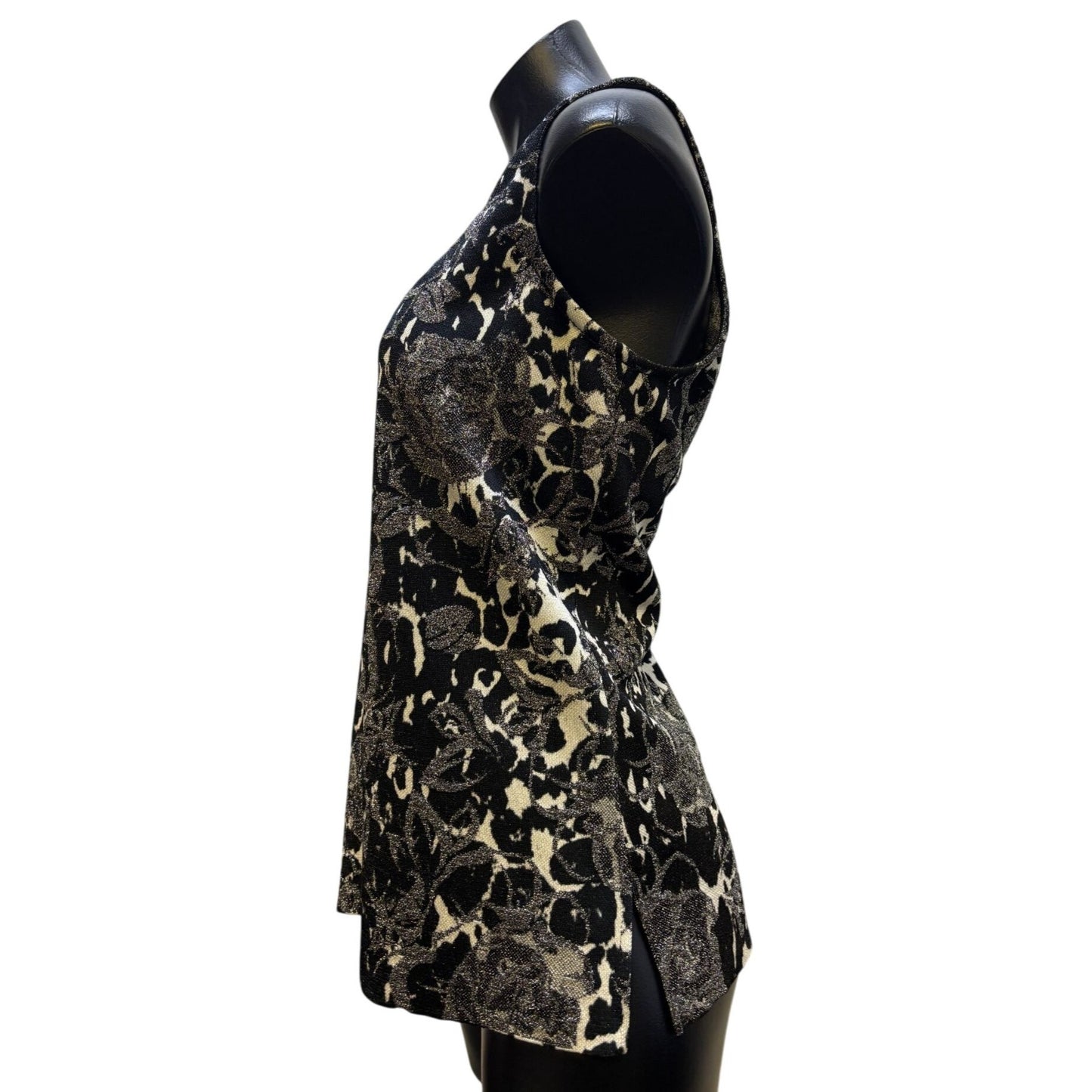 St. John Black & Silver Floral Print Sweater Set Size 10/L 2p