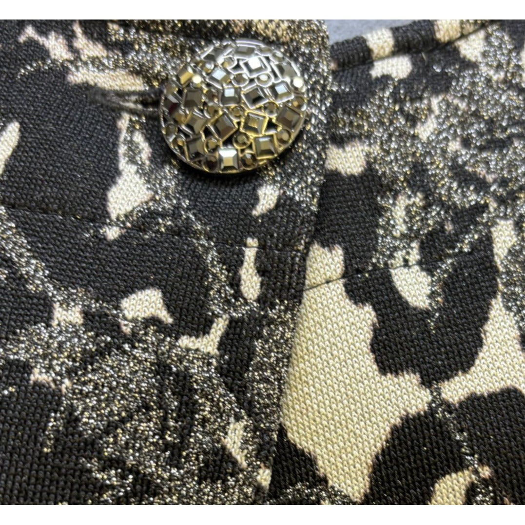 St. John Black & Silver Floral Print Sweater Set Size 10/L 2p