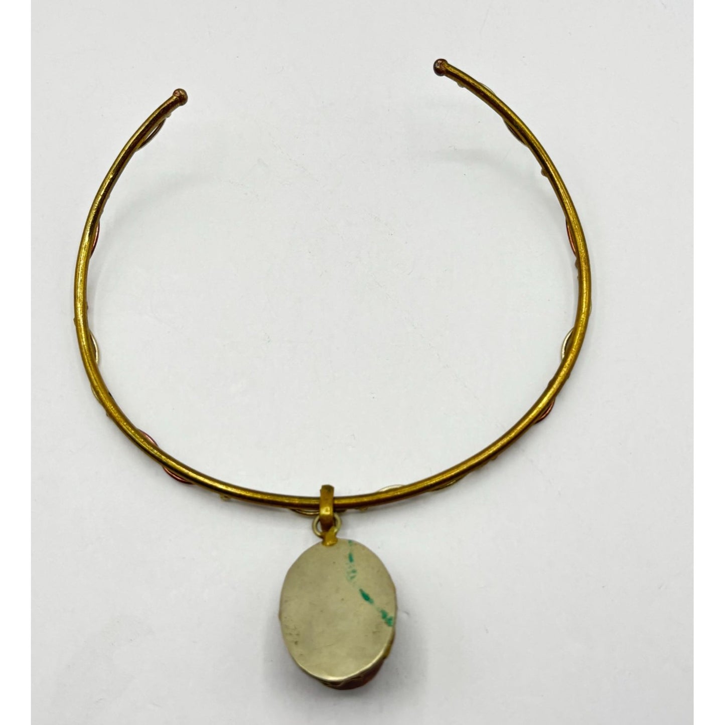 Mystic Topaz Oval Pendant Necklace Gold & Brass Twisted Collar