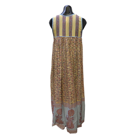 Daughters Of India Bohemian Maxi Dress Blue Yellow Red Floral Block Print XS