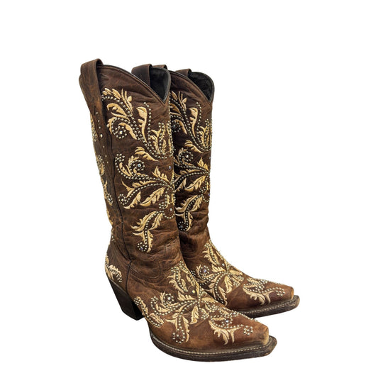 Lucchese Embroidered Brown Western Boots Size 7