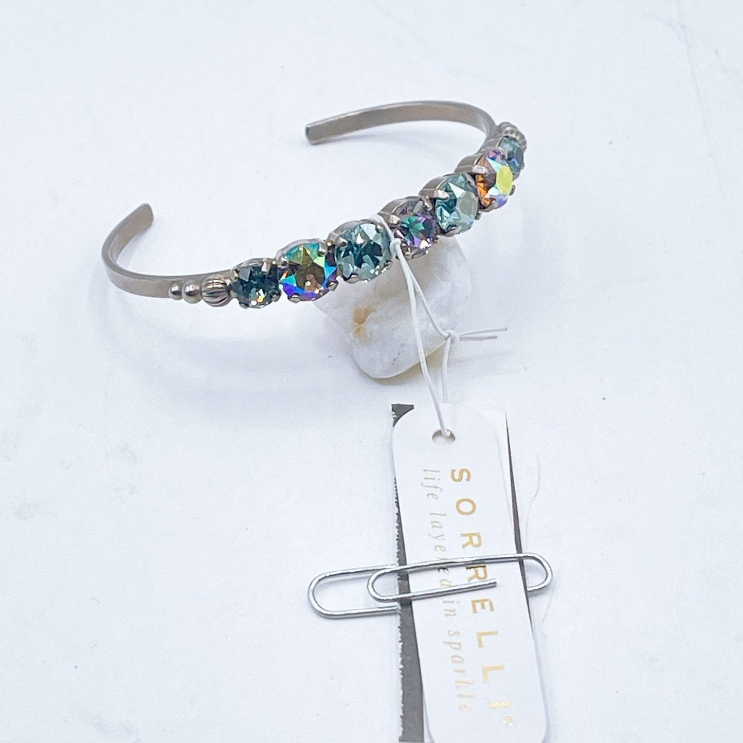 NWT Sorrelli Silver-Tone Cuff Bracelet With Multi-Color Crystal Accents