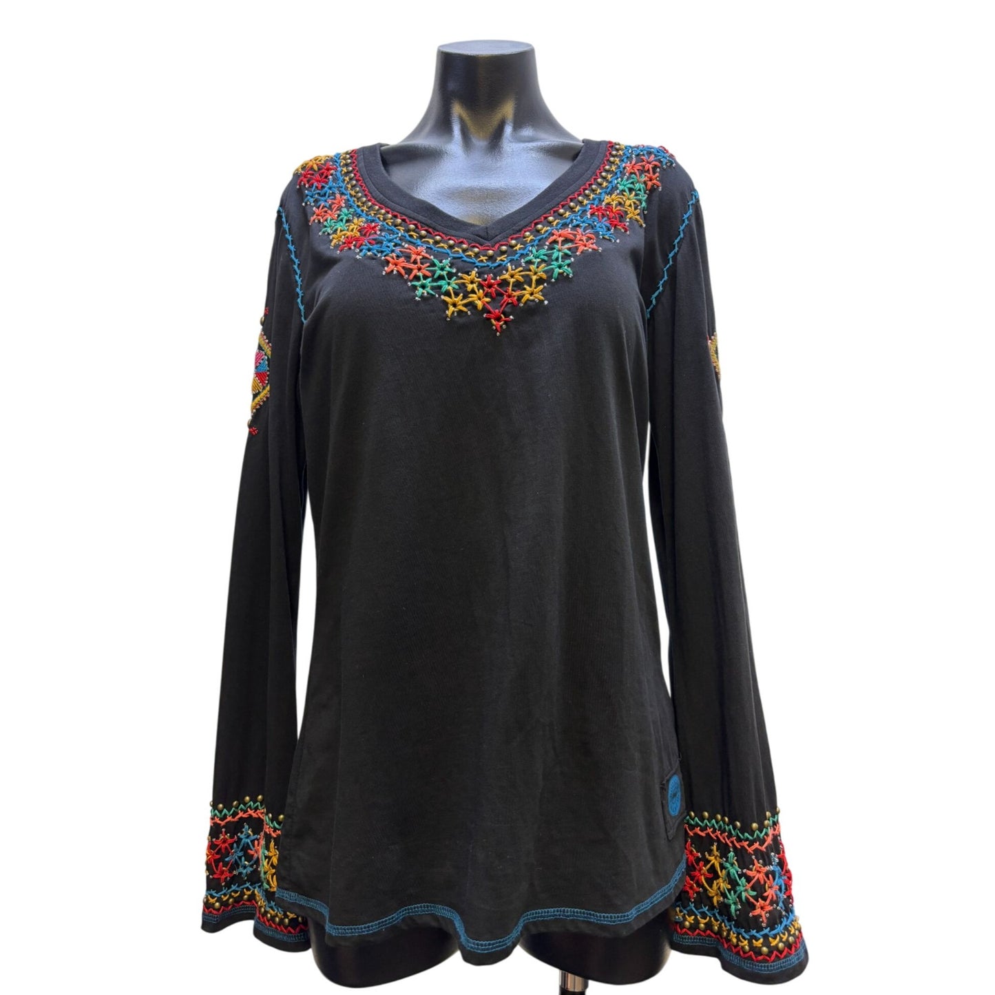 Double D Ranch Blouse Black With Vibrant Multicolor Accents XL
