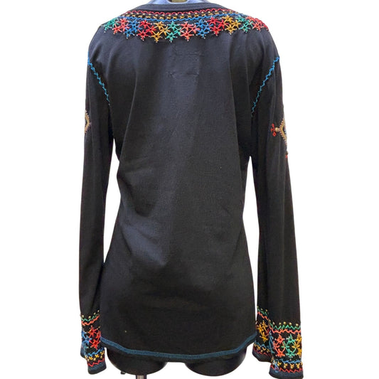 Double D Ranch Blouse Black With Vibrant Multicolor Accents XL