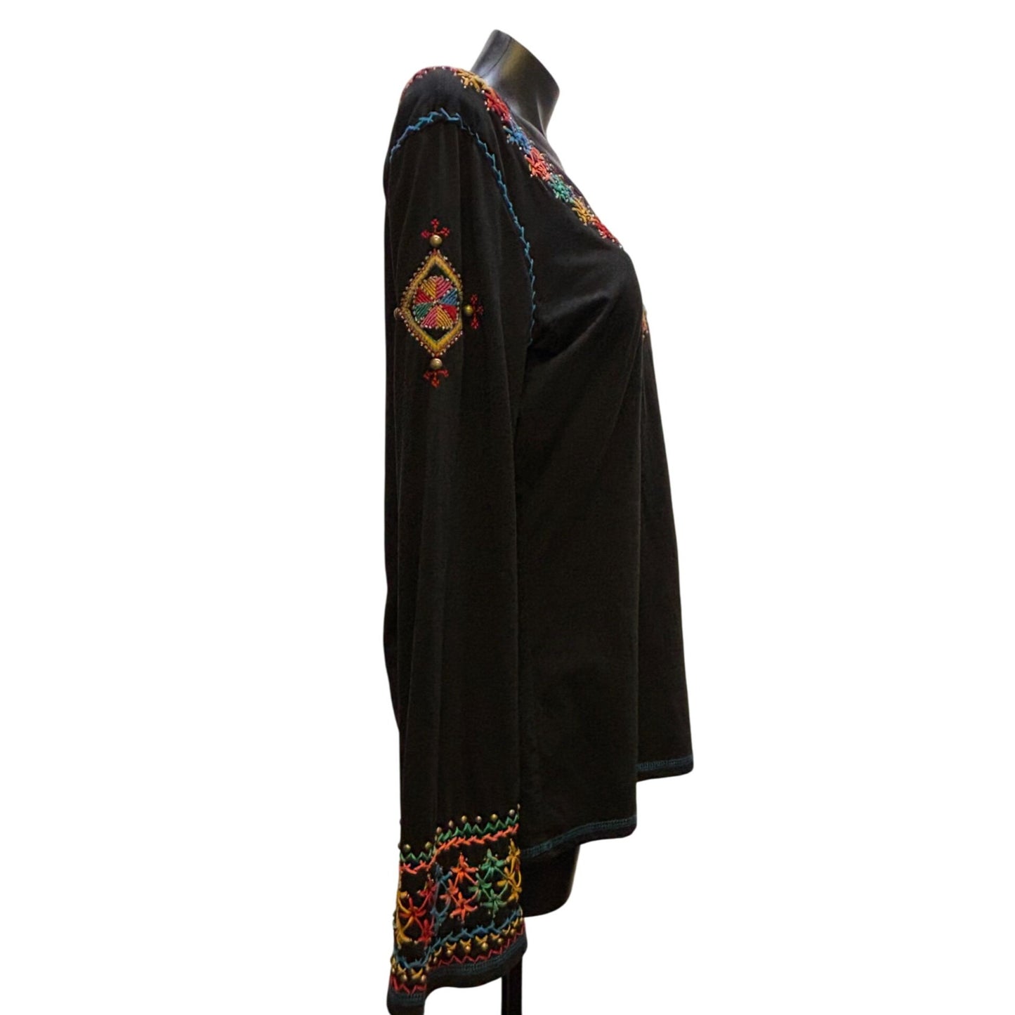 Double D Ranch Blouse Black With Vibrant Multicolor Accents XL