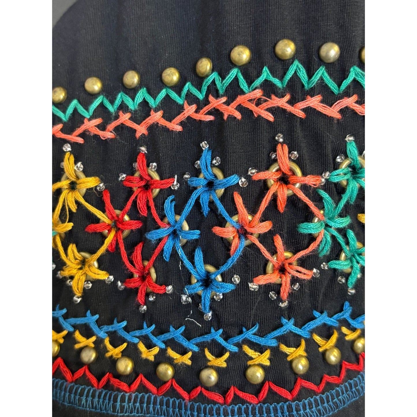 Double D Ranch Blouse Black With Vibrant Multicolor Accents XL