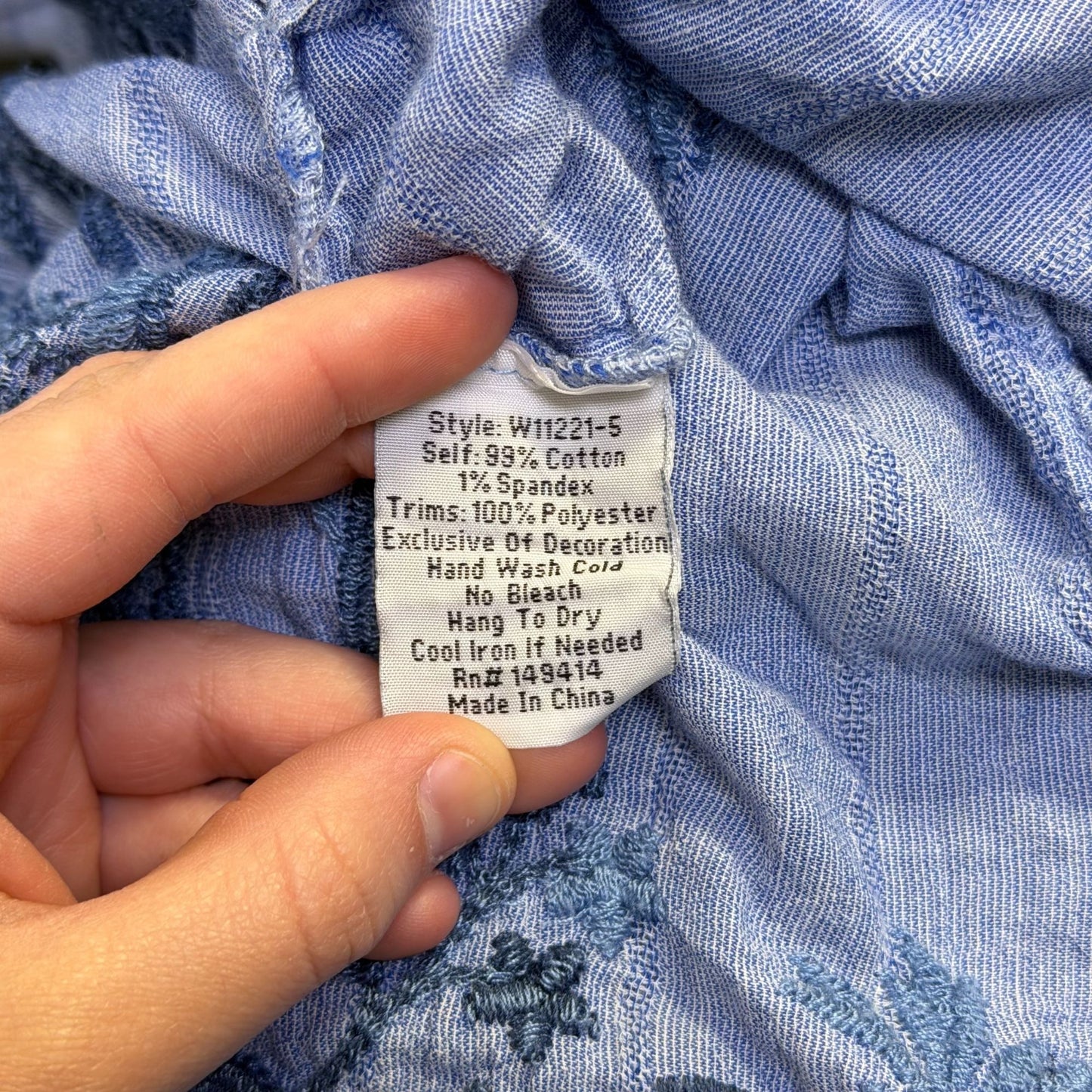 Johnny Was Blue Embroidered Cotton Blend Tassel Blouse XS
